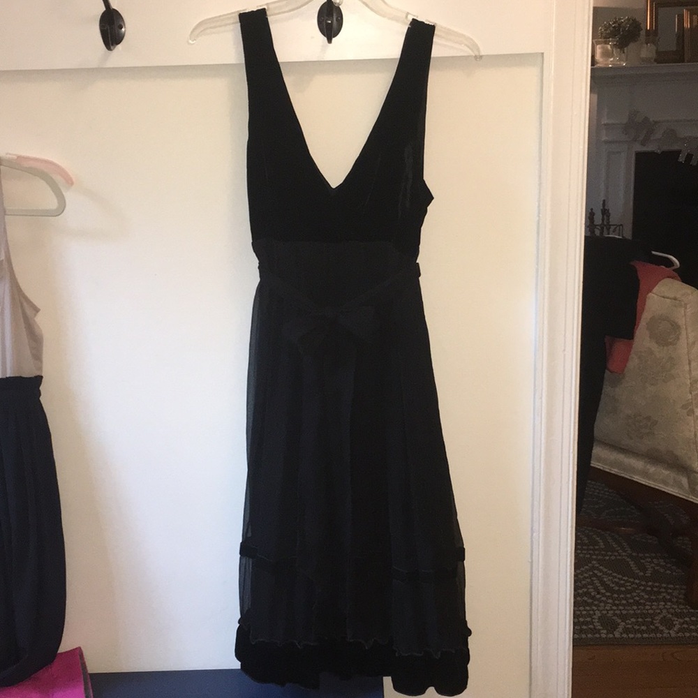 Black Anthropologie V-neck velvet chiffon dress